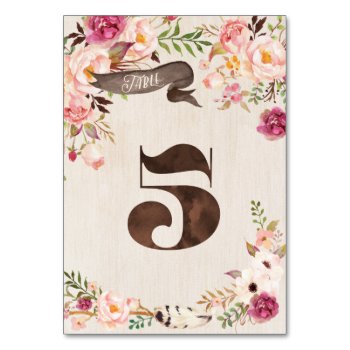 Boho Floral Rustic Wedding Table Number Card 5 by joyonpaper at Zazzle