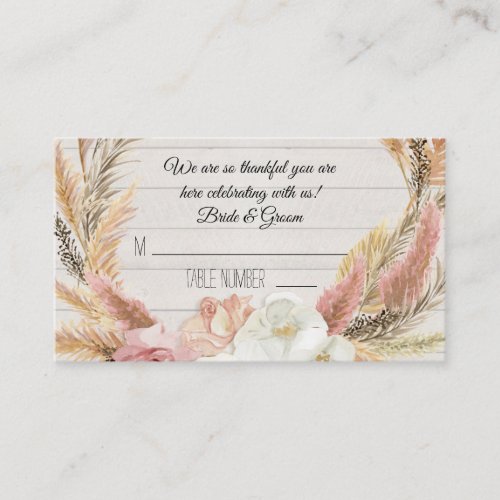 Boho Floral Rustic Wood Pampas Grass Place Cards