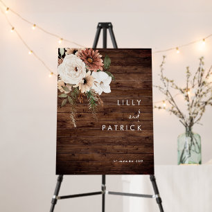 Boho Floral Rustic Wood Wedding Welcome Sign