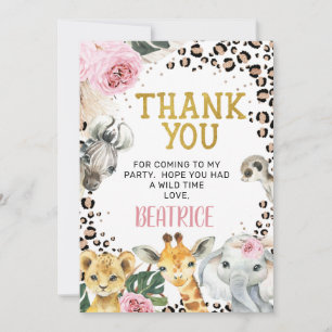 Boho Floral Safari Birthday Thank You Card