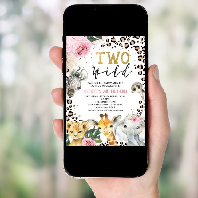 Boho Floral Safari Two Wild 2nd Birthday Invitation (Front Digital)