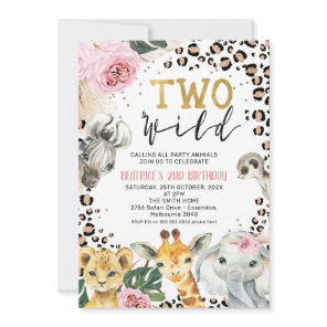 Boho Floral Safari Two Wild 2nd Birthday Invitation
