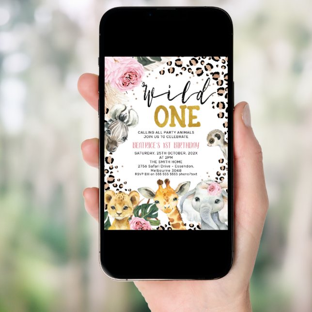 Boho Floral Safari Wild One 1st Birthday Invitation (Front Digital)