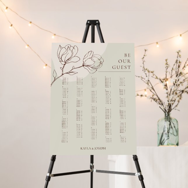 Boho Floral Sage Alphabetical Seating Chart  Foam Board (In Situ (Stand))
