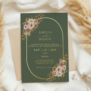 Boho Floral Sage Green and Gold Wedding Foil Invitation