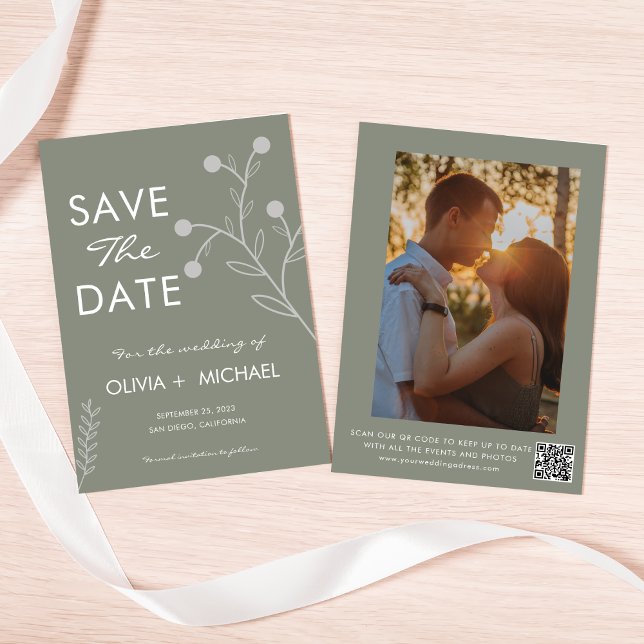 Boho Floral Sage Green Botanical Save The Date (Creator Uploaded)