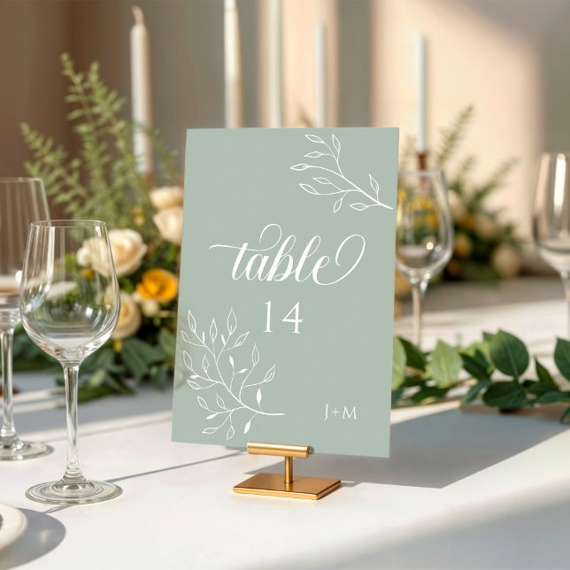 Boho Floral Sage Green Calligraphy Table Number (Creator Uploaded)