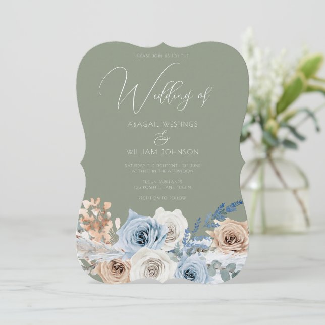 Boho Floral & Sage Green Wedding Invitation (Standing Front)