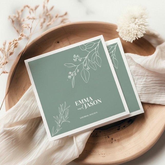 Boho Floral Sage Green Wedding Napkins (Creator Uploaded)