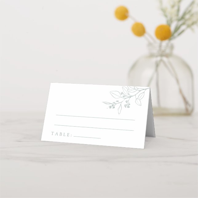 Boho Floral Sage Green Wedding Place Cards  (Front)