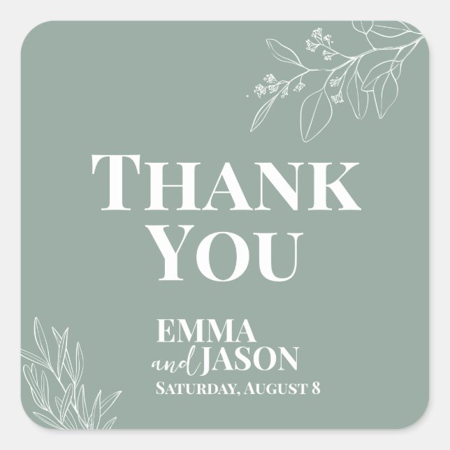 Boho Floral Sage Green Wedding Square Sticker (Front)