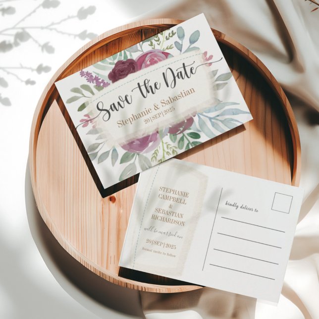 Boho Floral Save the Date Wedding Announcement Postcard (Creator Uploaded)