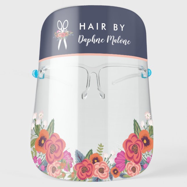 Boho Floral Scissors Hair By Name Face Shield (Front)