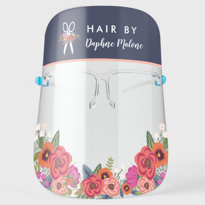 Boho Floral Scissors Hair By Name Face Shield