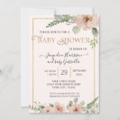 BOHO Floral Script Gold Girl Baby Shower Photo Inv Invitation (Front)