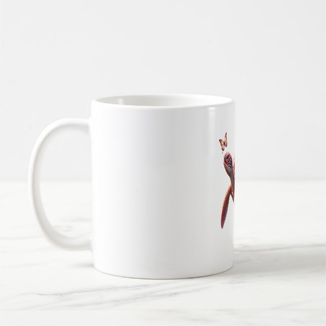 Boho Floral Sea Turtle, Pink Blossom Coffee Mug (Left)