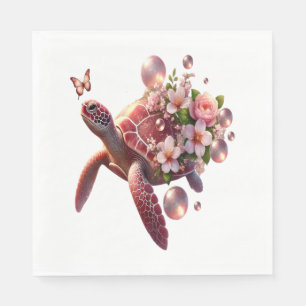 Boho Floral Sea Turtle, Pink Blossom Napkins