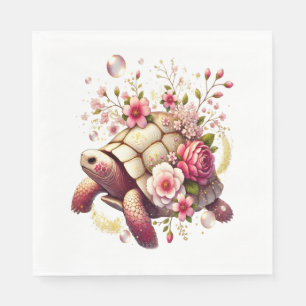 Boho Floral Sea Turtle Pink Blossom Napkins