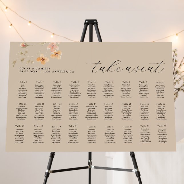 Boho Floral Seating Chart Foam Board (In Situ (Stand))