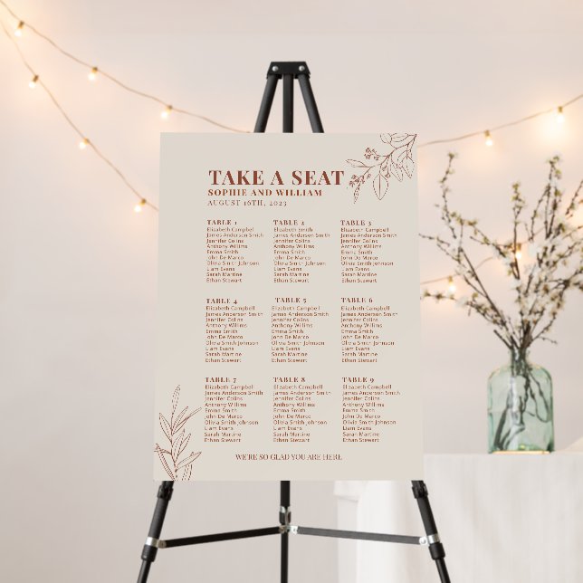 Boho Floral Seating Chart Foam Board (In Situ (Stand))
