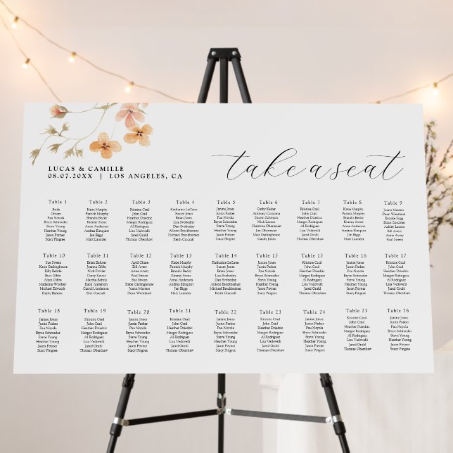 Boho Floral Seating Chart Foam Board (In Situ (Stand))