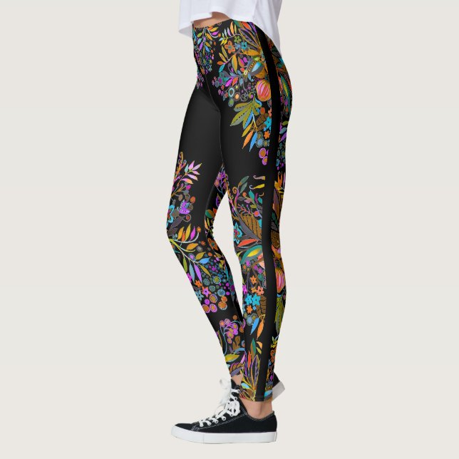 Boho Floral Side Stripe Leggings (Left)