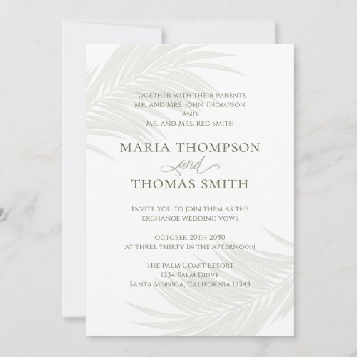 Boho Floral Simple Watercolor Green Palm Leaves Invitation