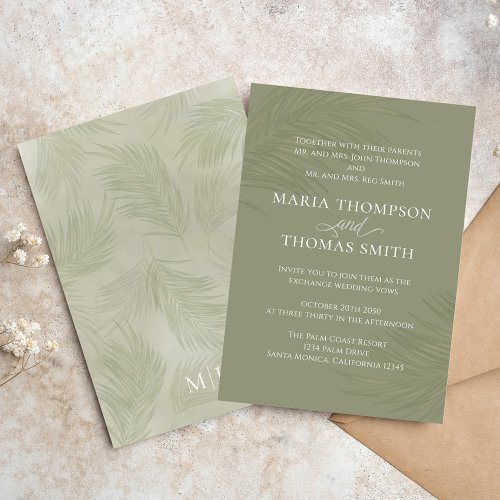 Boho Floral Simple Watercolor Green Palm Leaves Invitation