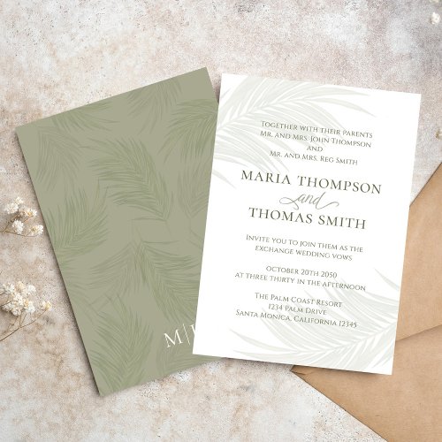 Boho Floral Simple Watercolor Green Palm Leaves Invitation