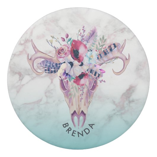 Boho floral skull & faux marble ombre eraser (Back)