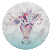 Boho floral skull & faux marble ombre eraser (Front)