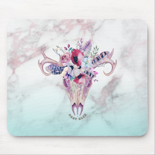 Boho floral skull  marble ombre mouse pad