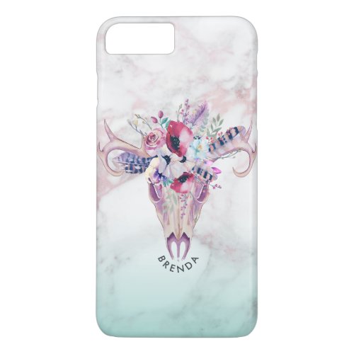 Boho floral skull  rose_gold marble ombre 2 iPhone 8 plus7 plus case
