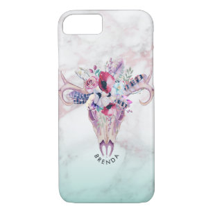 Boho floral skull & rose-gold marble ombre 3 iPhone 8/7 case