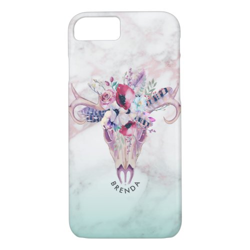 Boho floral skull  rose_gold marble ombre 3 iPhone 87 case