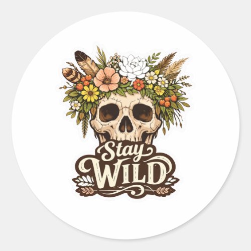 Boho Floral Skull "Stay Wild" Aesthetic Sticker