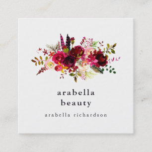 Boho Floral   Social Media Icons Square Business Card