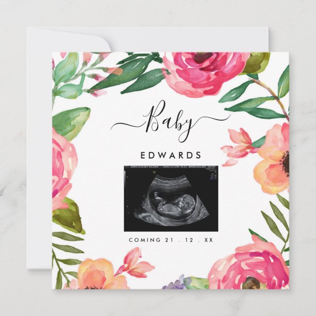 Boho Floral Sonogram Pregnancy Announcement  (Front)
