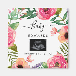 Boho Floral Sonogram Pregnancy Announcement Magnet