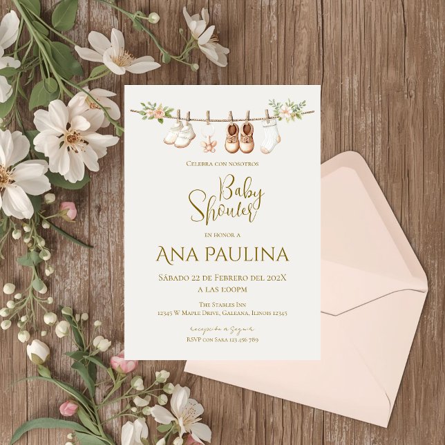 Boho floral Spanish Baby Shower Girl invitation (Creator Uploaded)