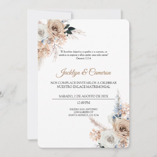 Boho Floral Spanish Wedding Invitation