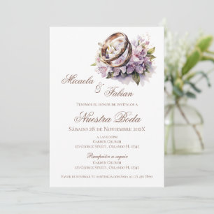 Boho Floral Spanish with ring Wedding Invitation