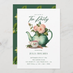 Boho Floral Spring   Teacup Tea Party Invitation