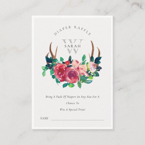 Boho Floral Stag Antlers Diaper Raffle Baby Shower Enclosure Card
