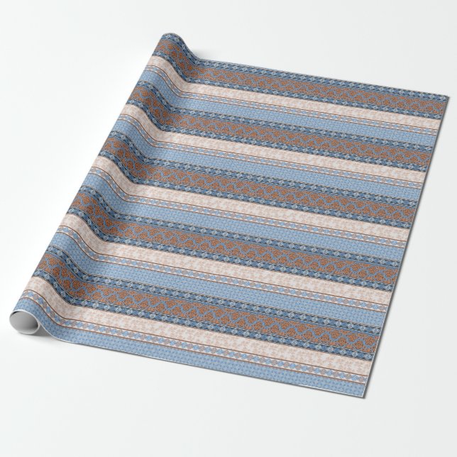 Boho Floral Stripes: Ethnic Seamless Collection Wrapping Paper (Unrolled)