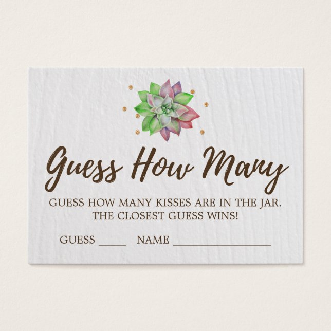 Boho Floral Succulent Guess How Many Kisses Cards (Front)