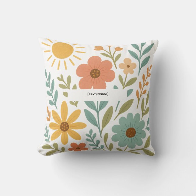 Boho Floral Sun Pillow | Add Text/Name (Front)