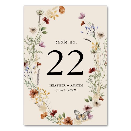 Boho Floral Table Number