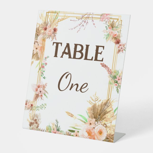 Boho Floral Table Number Pedestal Sign (Front)