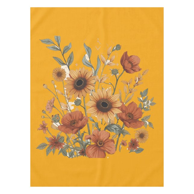 Boho Floral Tablecloth – Warm Earthy Tones (Front)